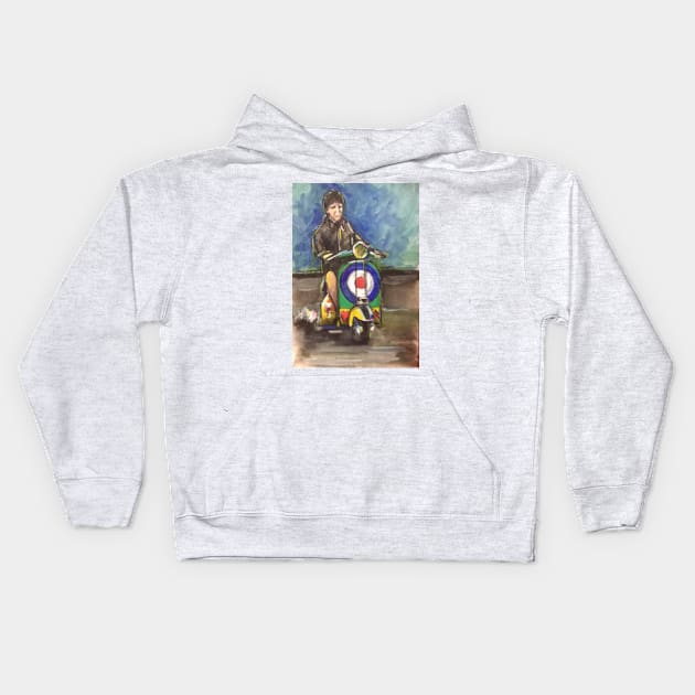 Retro Scooter, Classic Scooter, Scooterist, Scootering, Scooter Rider, Mod Art Kids Hoodie by Scooter Portraits